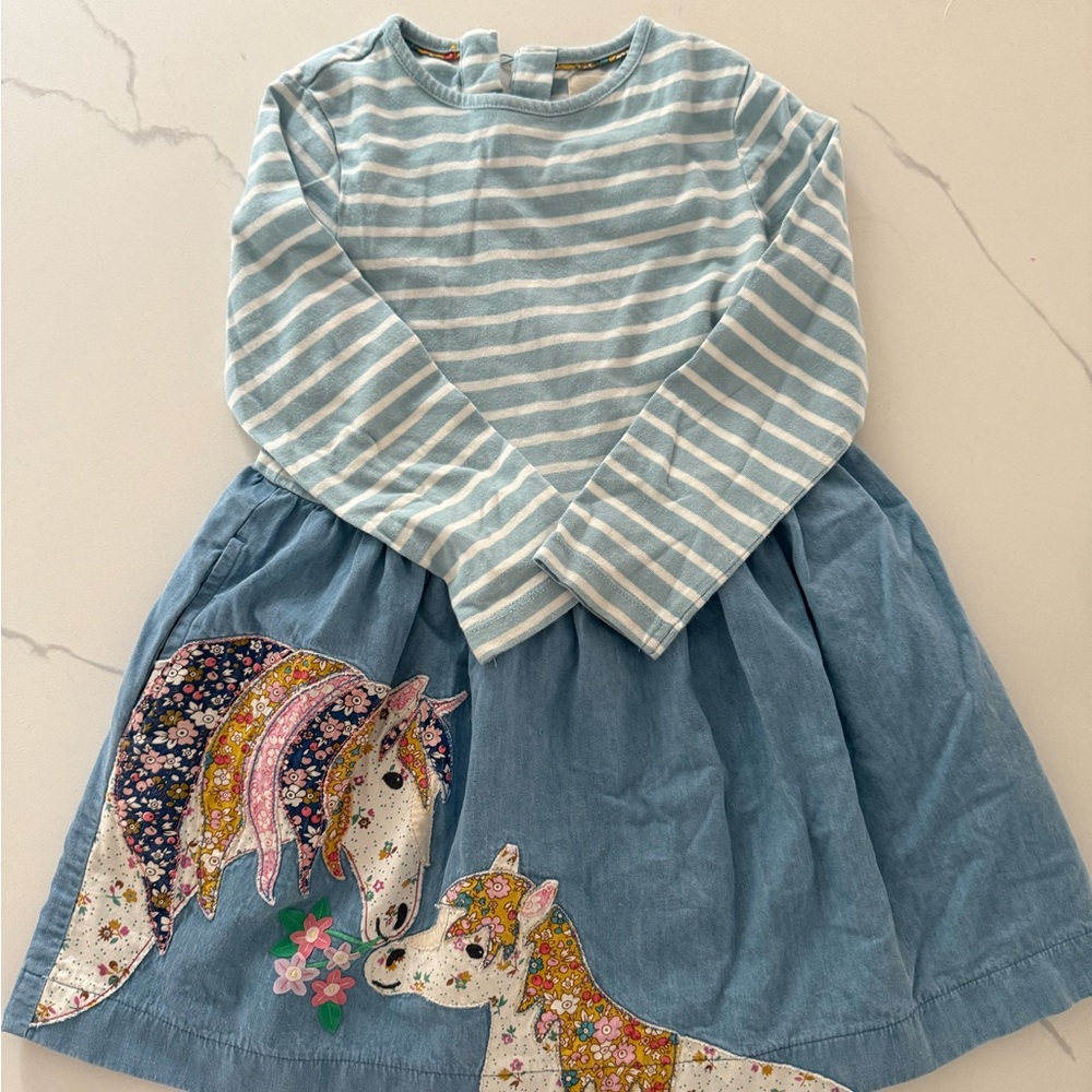 Mini Boden Blue and White Striped Dress